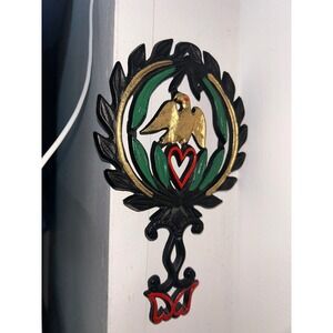 Vintage Cast Iron Eagle Heart Laurel Wreath Wall Plaque Hand Painted Americana